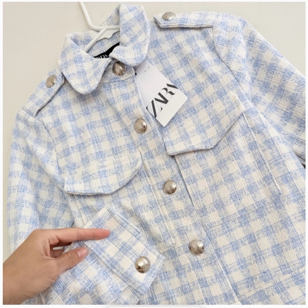 NWT Zara Women's Blue Plaid Gingham Jacket - Picture 5 of 9